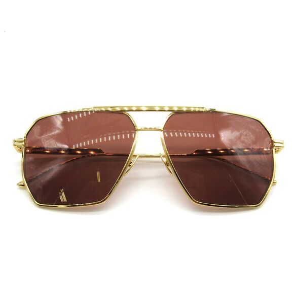 Bottega Veneta Angular Pilot in Shiny Gold & Solid Warm Brown Sunglasses main image 5